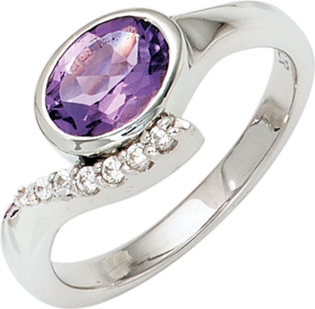 JOBO Damen Ring 925 Sterling Silber rhodiniert mit Zirkonia lila Silberring Größe 56