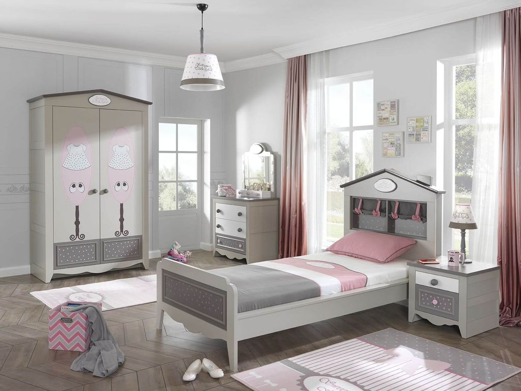 Kinderzimmer Houses 4 tlg braun weiss Boutique Schrank 2 trg Dac