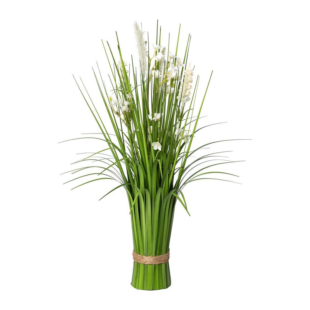 CREATIV green künstlicher Stehgras-Busch mit weißen Blüten Produktbild 