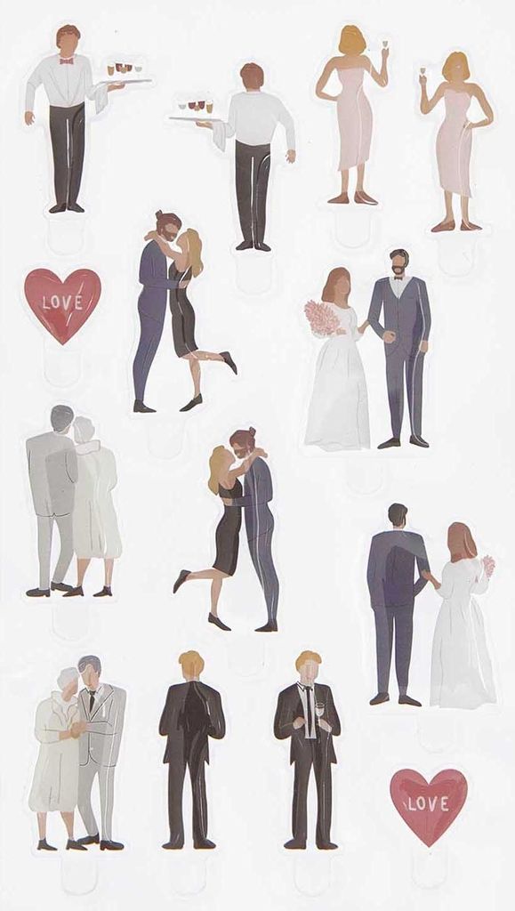 Rico Design Gel Sticker FIGURICO 3D Aufkleber Set für kreative Bastelprojekte Hochzeit "Klassik"