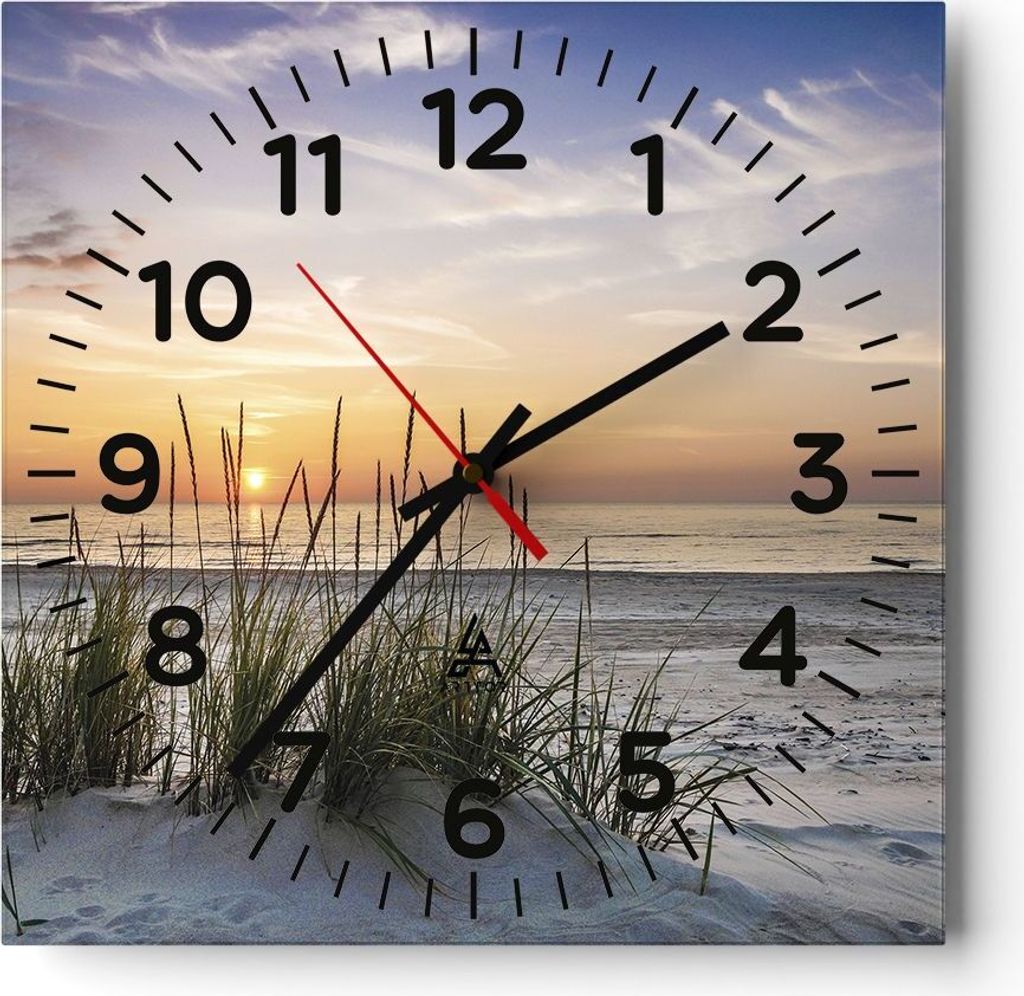 Wanduhr - Quadrat - Glasuhr - Westen Sonne Strand - 40x40cm - Schleichendes Uhrwerk - Lautlos - zum Aufhängen bereit - Dekoration Modern - Wanddek...