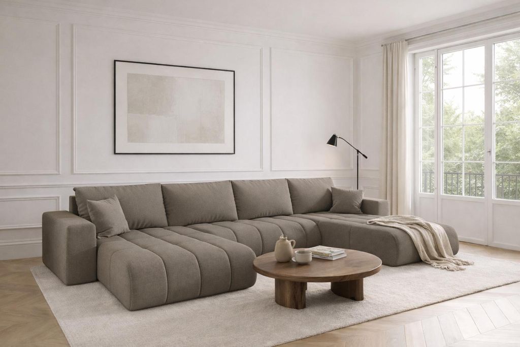 Kaiser Möbel Ecksofa mit schlaffunktion und bettkasten MILO U PREMIUM, stoff WIND, Braungrau