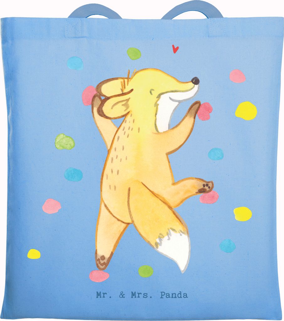 Mr. & Mrs. Panda Shopping Tasche Fuchs Bouldern - Sky Blue - Geschenk, Laptoptasche, Tote Bag, Boulderhalle, canvas, Schultasche, Beutel, Klettern,...
