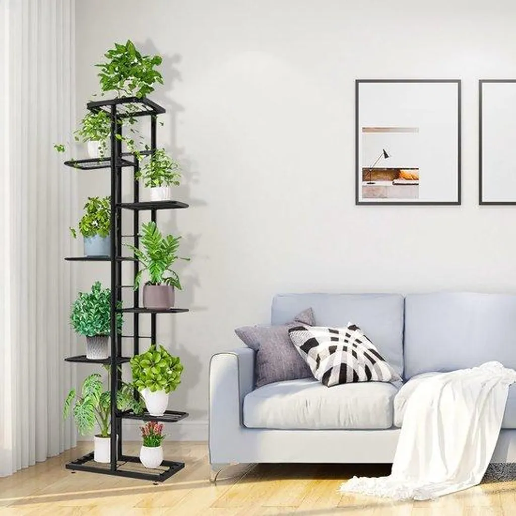 Rangement plantes 8 étagères métal gris argent pour organiser vos pots