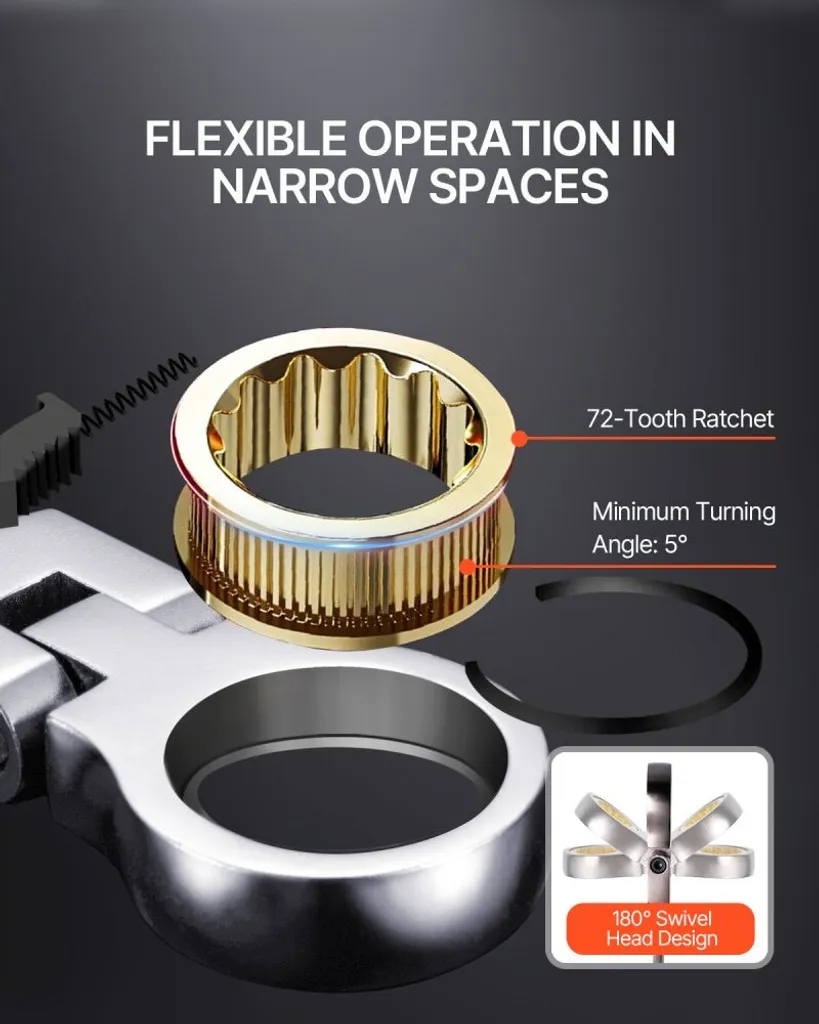 Coffret de clés mixtes à cliquet articulées métriques en acier Chrome - 3