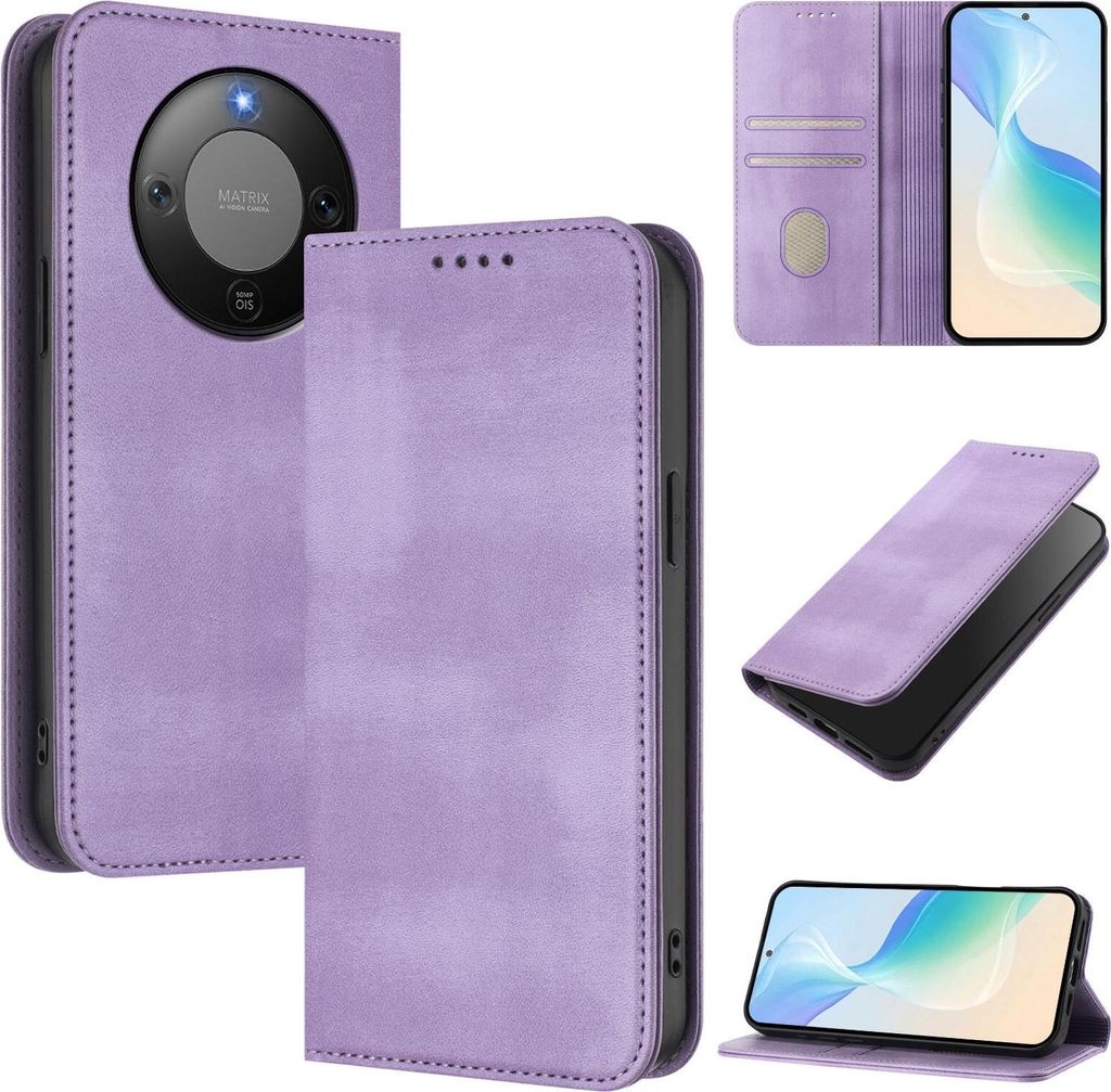 Handyhülle für Honor X9D, Vintage Leder RFID Schutz Kartenfach Standfunktion Magnetische Klapphülle Violett