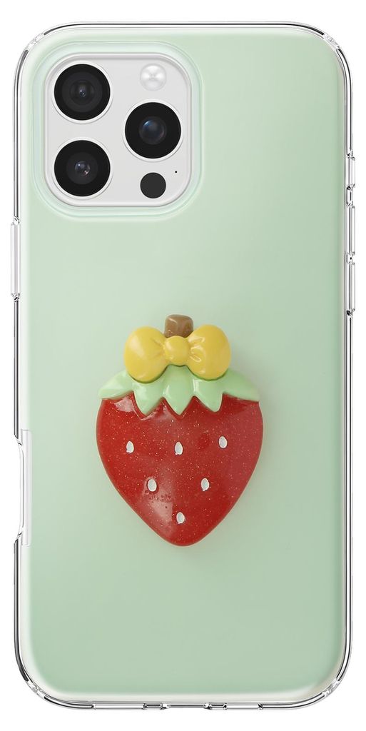 Avizar, Hülle für iPhone 16 Pro mit 3D-Erdbeere-Relief und erhöhtem Rand, Grün