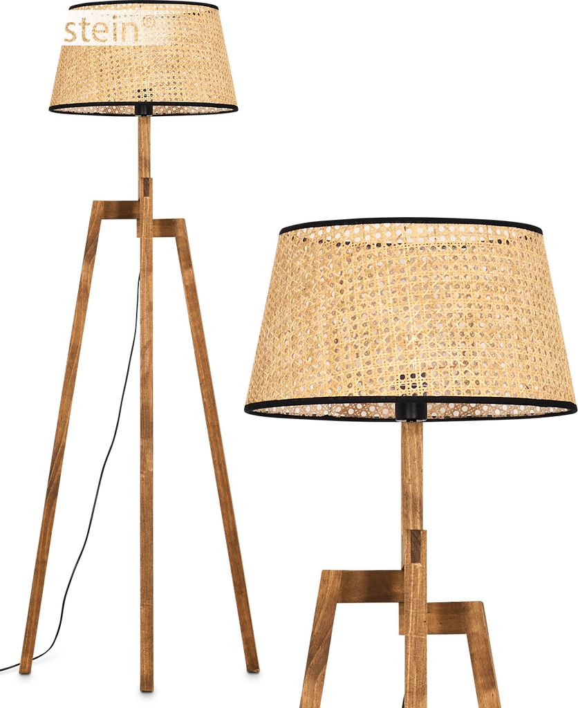 Casalina Stehlampe aus Holz/Wiener Geflecht/Rattan in Naturfarben/Beige/Schwarz