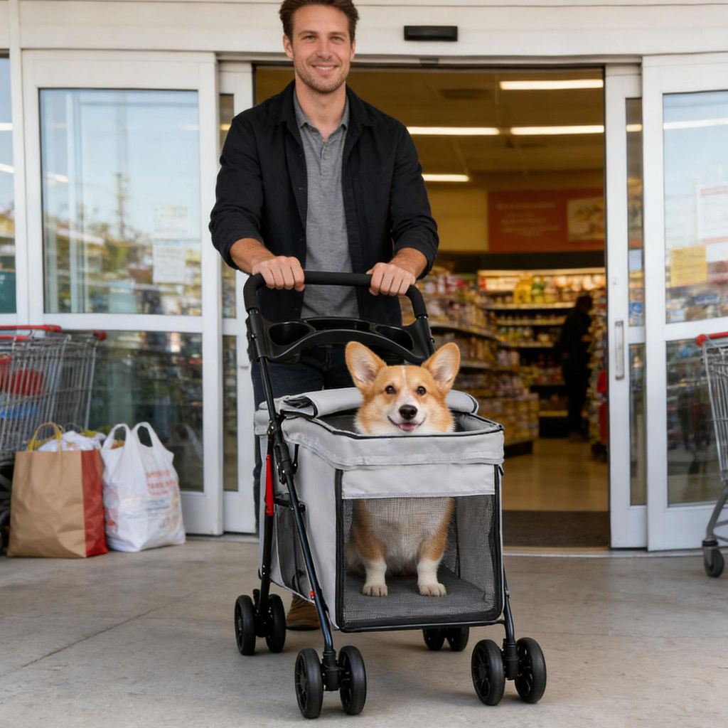 2 in 1 Klappbar Hundewagen Hundebuggy Bis 20kg,Pet Stroller Produktbild 