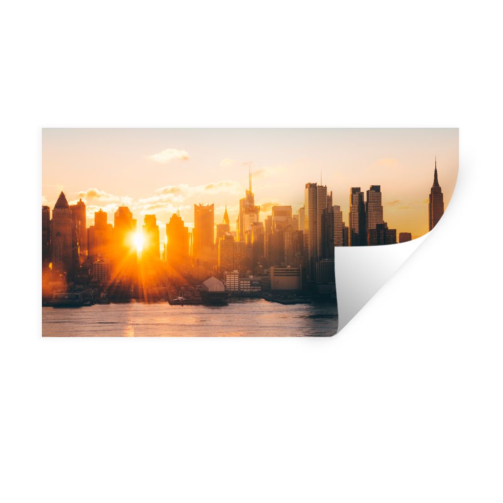 MuchoWow Wandtattoo Wandsticker Wandaufkleber New York - Skyline - Sonne 120x60 cm Selbstklebend und Repositionierbar - Sticker - Dekorfolie