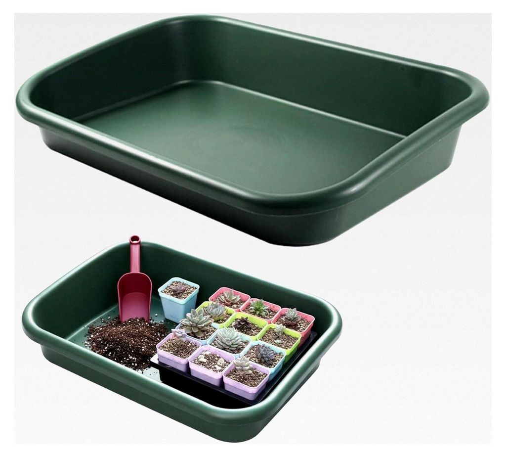 17 x 12 x 3 Zoll Gartenmatte, Blumenerde, Mehrzweck für Umtopfen und Samenstart, Kunststoff-Pflanzenschale, grün