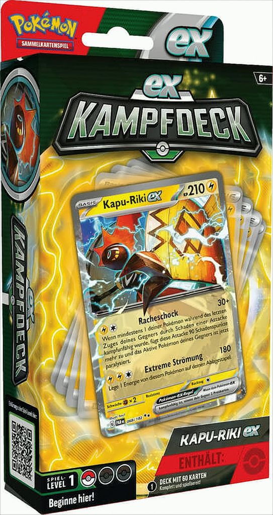 A product shot of a Pokemon trading card game Kampfdeck (Battle Deck) featuring Kapu-Riki-ex, presented in its retail packaging.