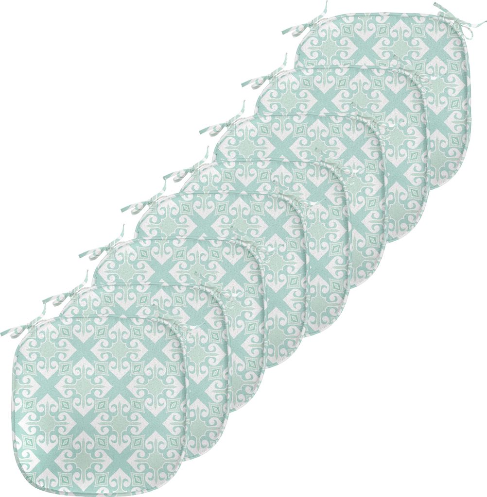 ABAKUHAUS Teal und Weiß Polster für Esszimmerstühle, Mosaik-Blumendetail, Dekoratives wasserfestes Kissen mit Riemen für Küchensitze, 40 cm x ...