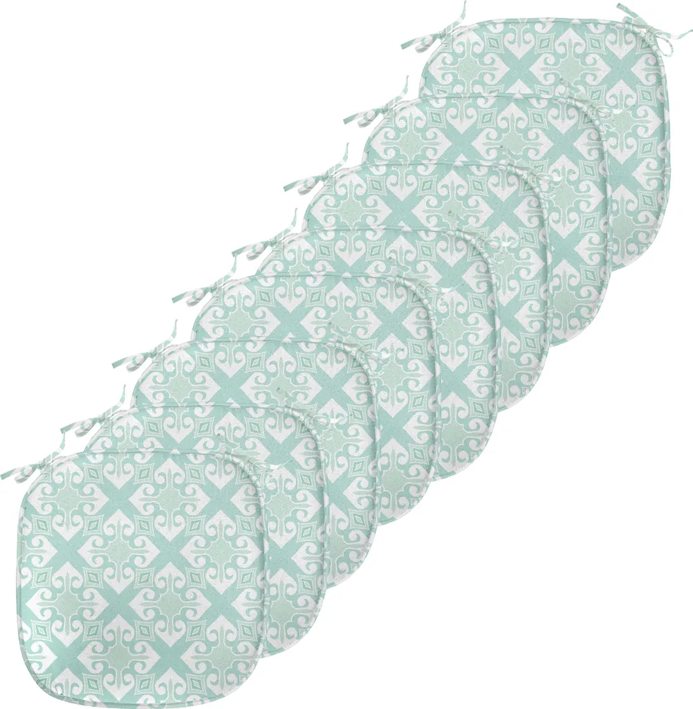 Coussins de chaise avec sangles vert menthe et blanc lot de 8 imperméable