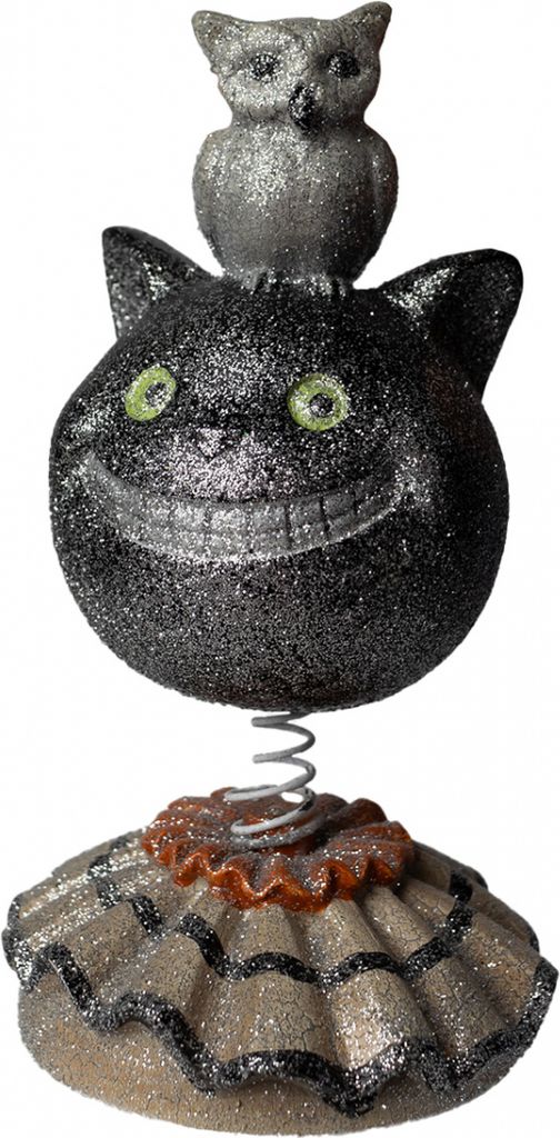 Halloween Bobble Head Dekofigur - Katze mit Eule 15cm