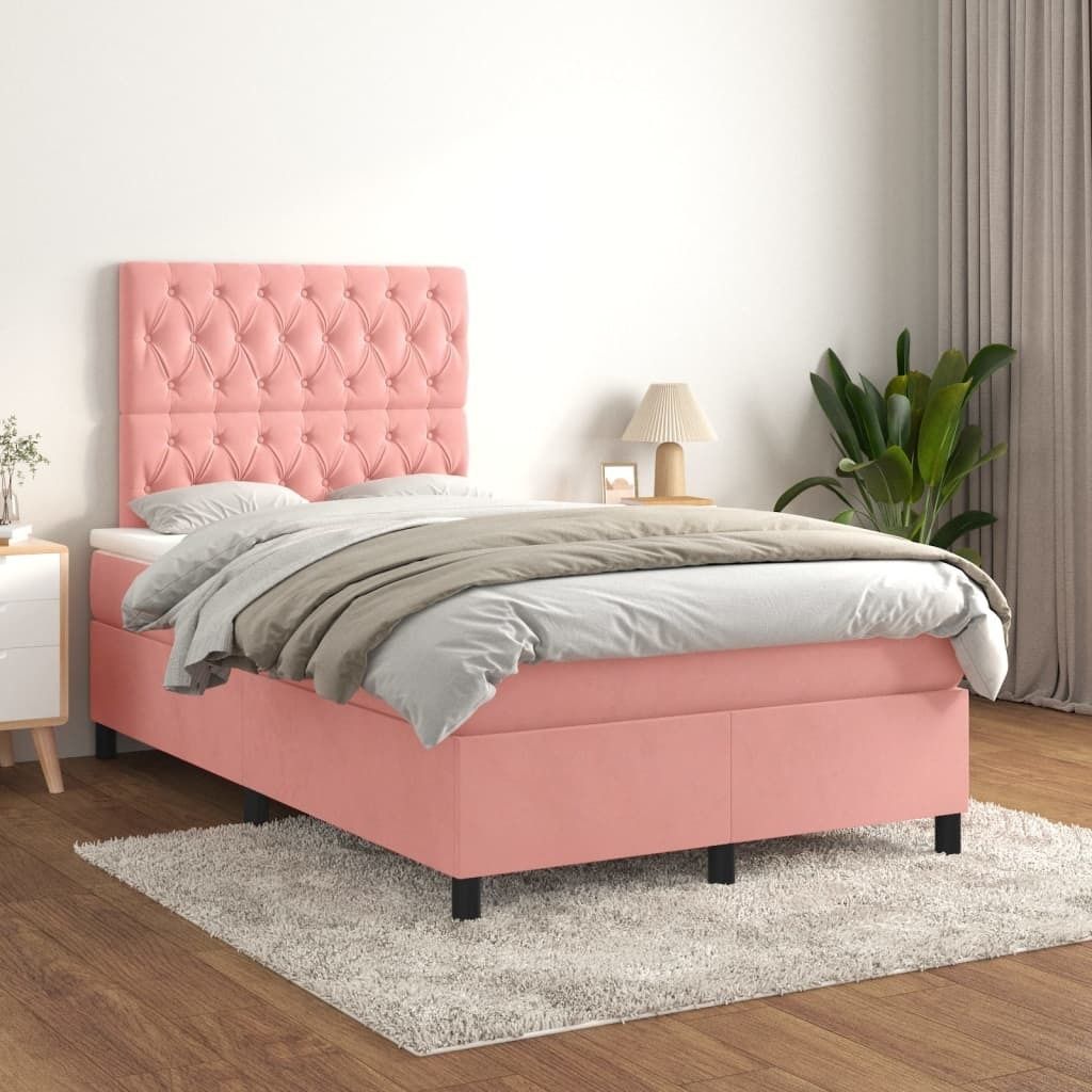 "Rabatt" Boxspringbett mit Matratze - 2 Personen - Strapazierfähiger Stoff - Rosa 120x200 cm Samt - Klassische Betten CC7105