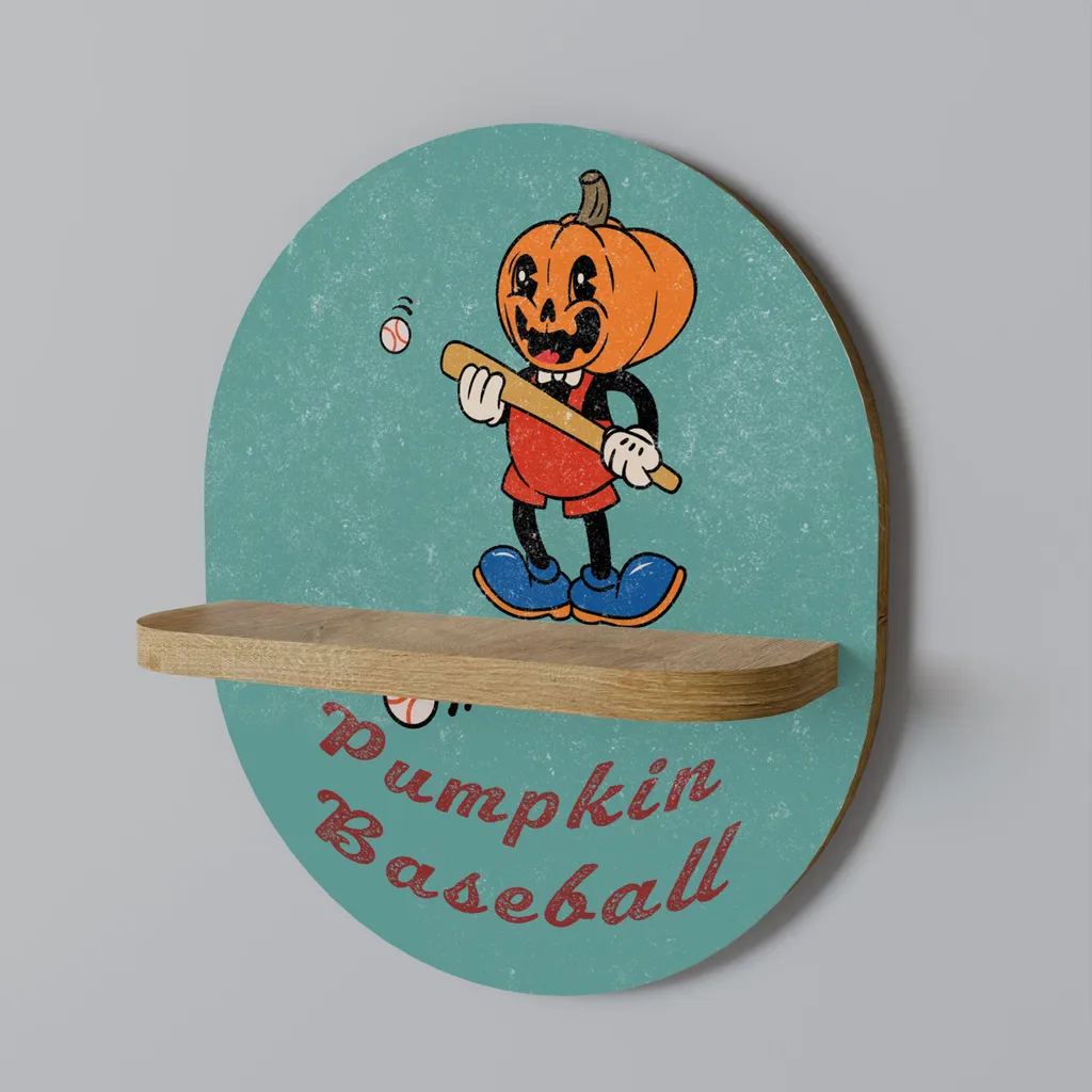 Étagère design PUMPKIN BASEBALL ovale en métal noir et bois naturel