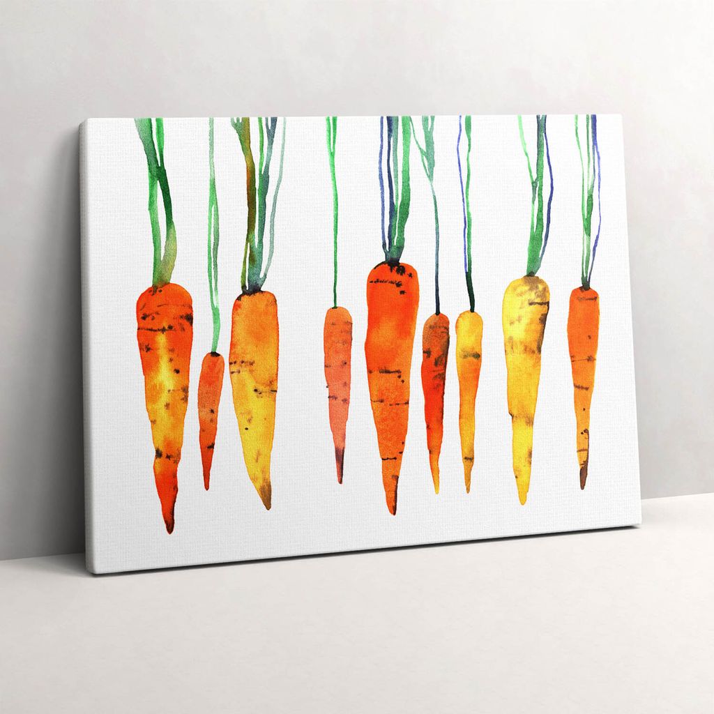 Aquarellzeichnung von Karotten – Leinwandbild Wandbild – 80x60 cm – Leinwandbilder – Wandbilder – Schlafzimmer – Flur