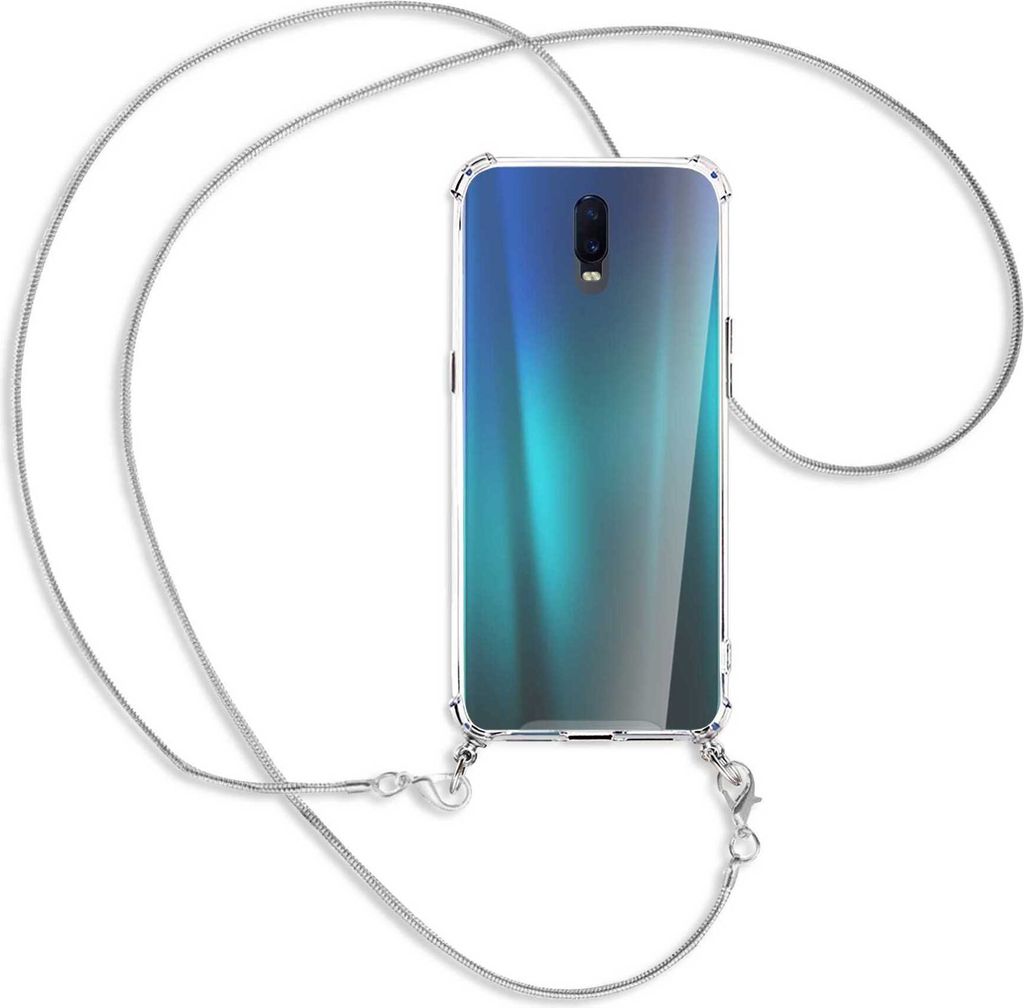 Handykette Backcover-Schutzhülle mit Band (Metall silberfarben) für Oppo R17 / RX17 - silberfarbene Kette Snake