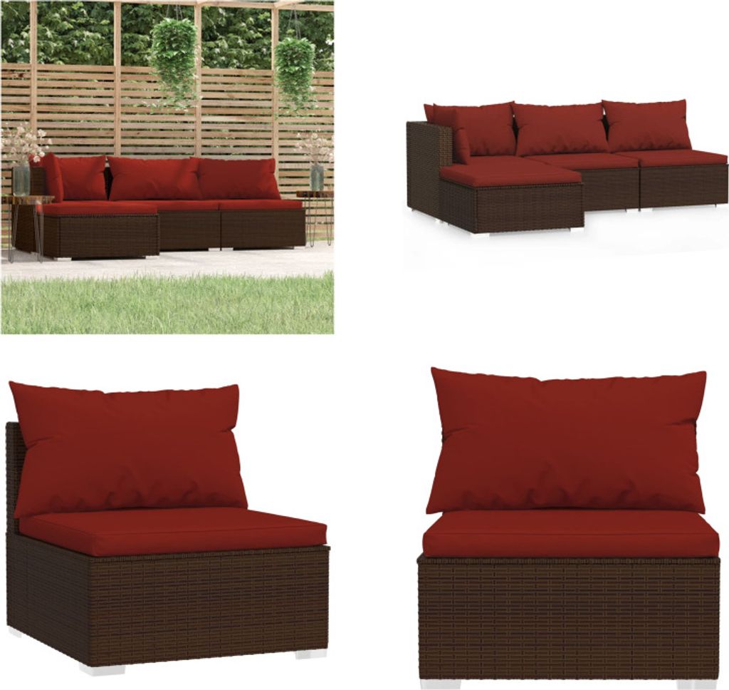 vidaXL 4 tlg. Garten Lounge Set mit Kissen Braun Poly Rattan - Garten-Lounge-Set - Garten-Lounge-Sets - Sofa Und Tisch - Terrassen-Lounge-Set