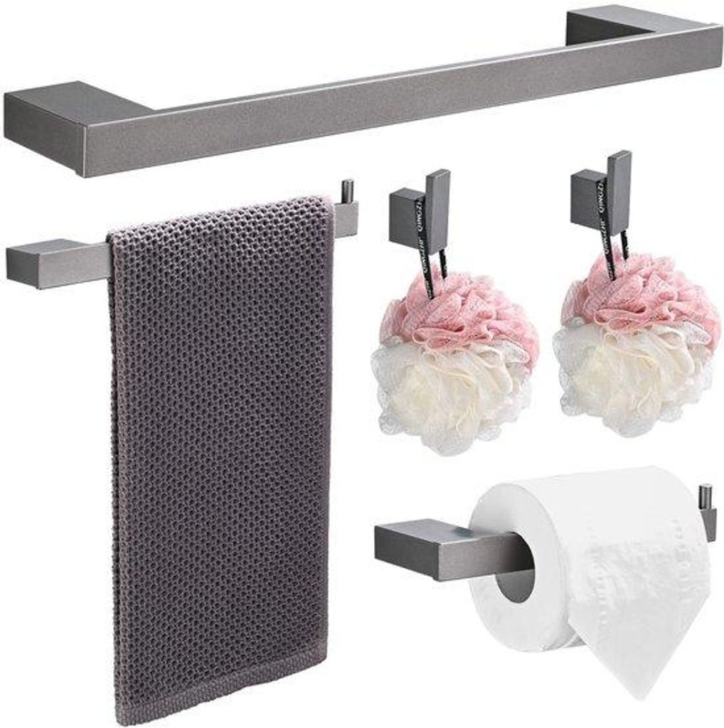 Aluminium-Badkamer-Accessoires-Set, 5-teilig, 40 cm, grau, Wandmontage