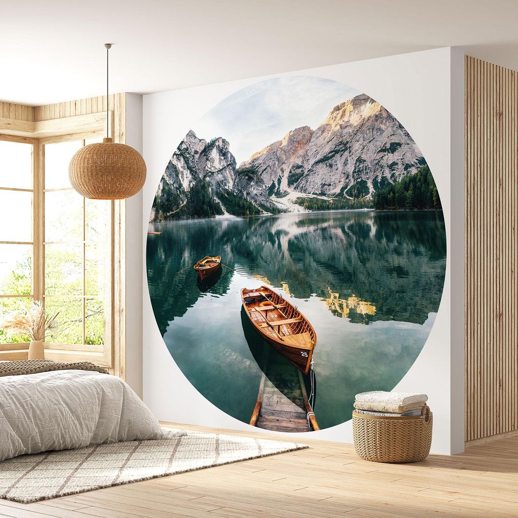 Runde Tapete / Kreis – Lumaléa – Berge See – Premium-Papier 185 g, abwaschbar – Durchmesser 130 cm