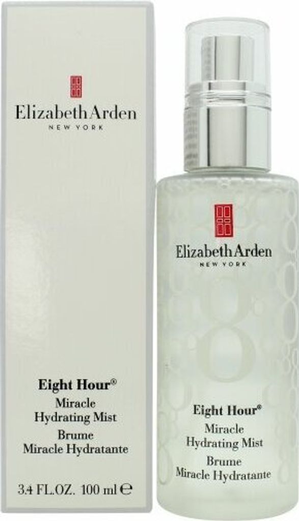 A product shot of Elizabeth Arden Eight Hour Miracle Hydrating Mist with its packaging.