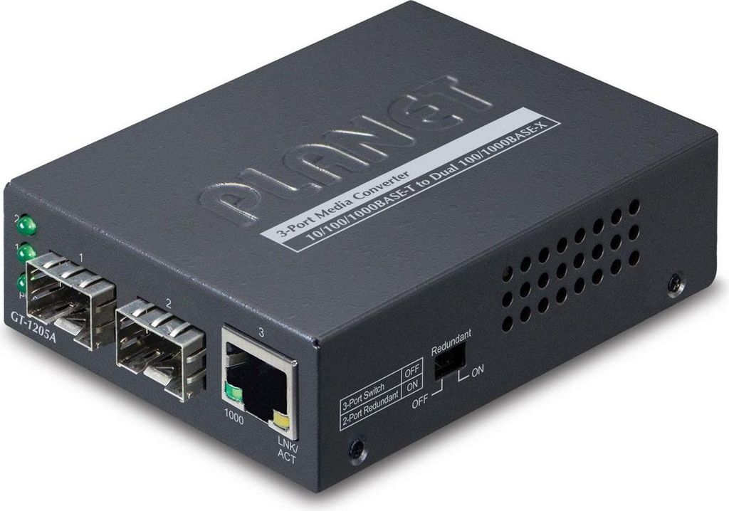 Planet GT-1205A - Medienkonverter - 1GbE - 10Base-T, 100Base-TX, 1000Base-T - 3 Anschlüsse - RJ-45 / SFP (mini-GBIC)
