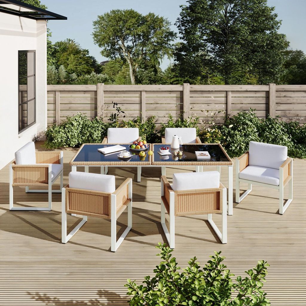 Merax Polyrattan-Esstisch-Set für 6 Personen, wetterfest Produktbild 