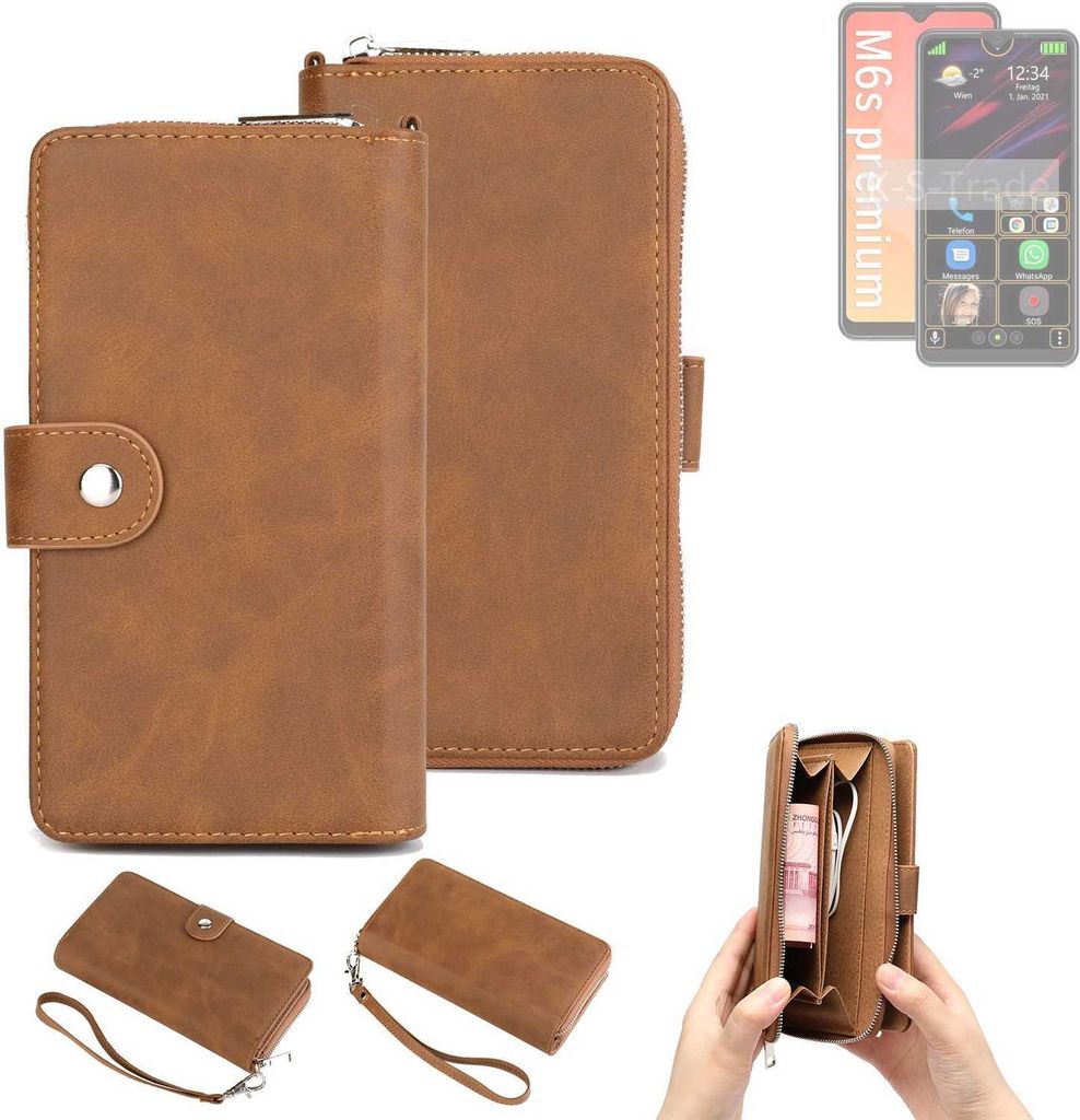 K-S-Trade Handyhülle Schutzhülle kompatibel mit Bea-fon M6s premium & Portemonnee Tasche Handytasche Case Etui Geldbörse Wallet braun (1x)