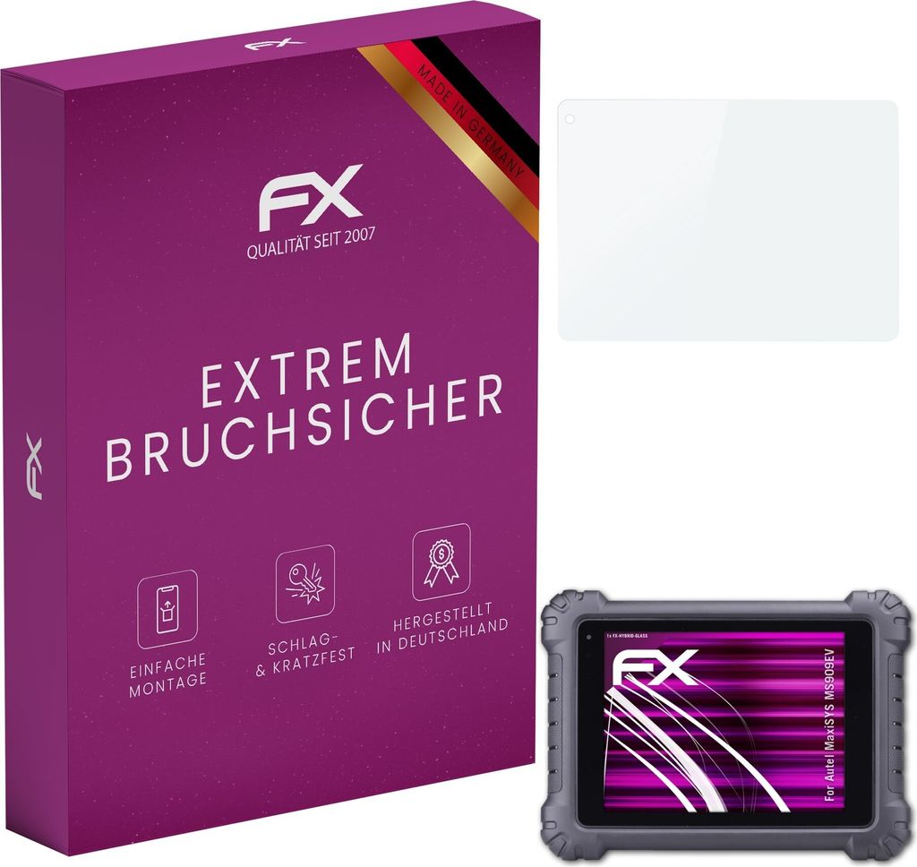 atFoliX FX-Hybrid-Glass Displayfolie kompatibel mit Autel MaxiSYS MS909EV Glasfolie