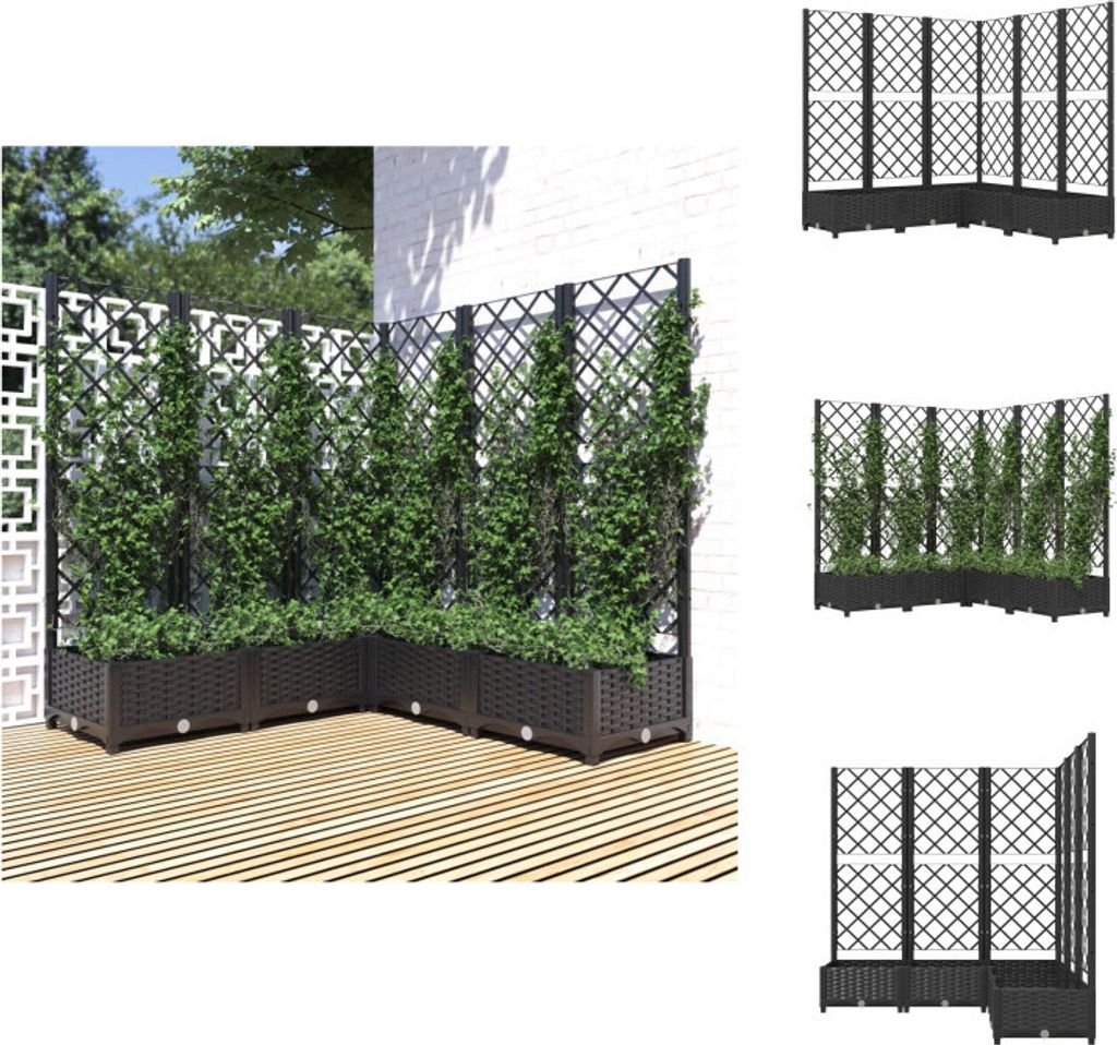 vidaXL Pflanzkübel mit Spalier Schwarz 120x120x121,5 cm PP - Blumentöpfe & Pflanzgefäße