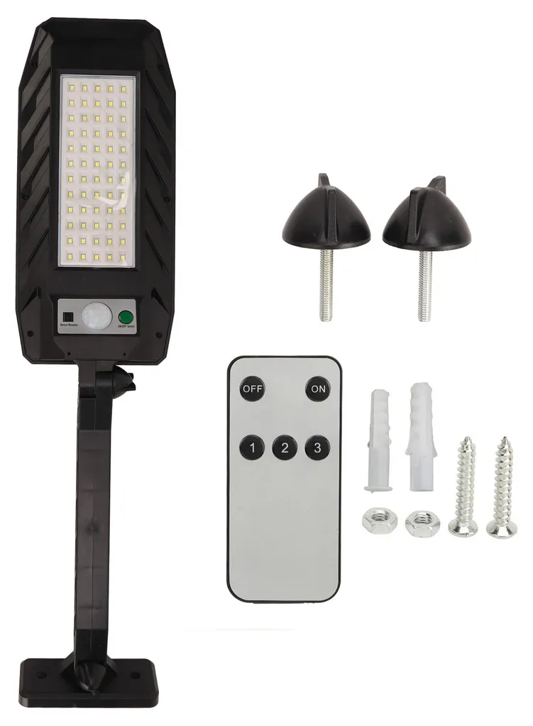 Éclairage solaire à capteur 60 LED avec télécommande pour mur et jardin