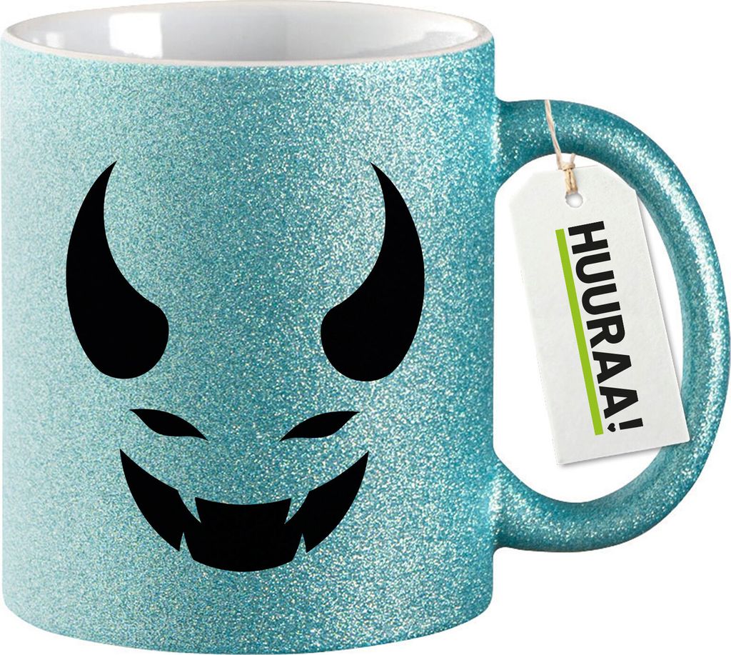 Huuraa Glitzertasse Teufel Devil 330ml Blau Keramik Kaffeebecher Geschenkidee