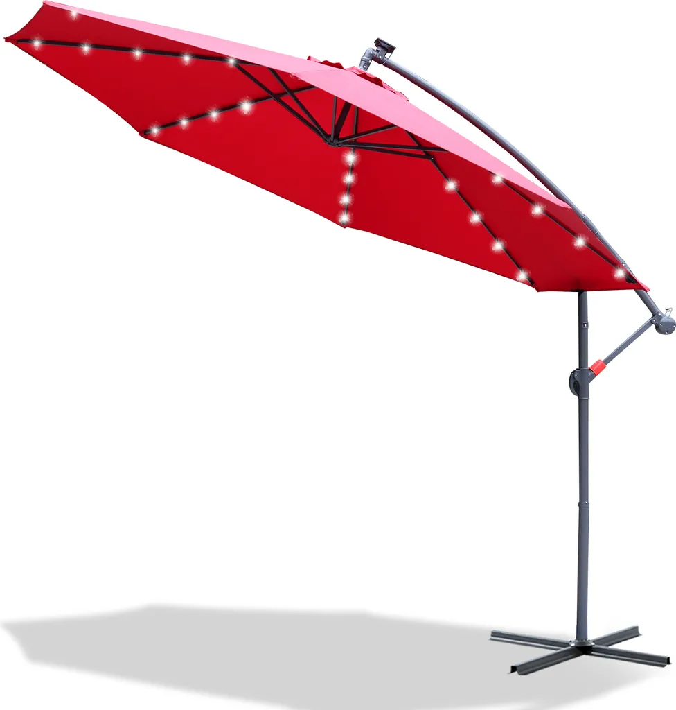 Ombrellone 350cm LED Jopassy Rosso: Ombra Fresca e Magia Serale