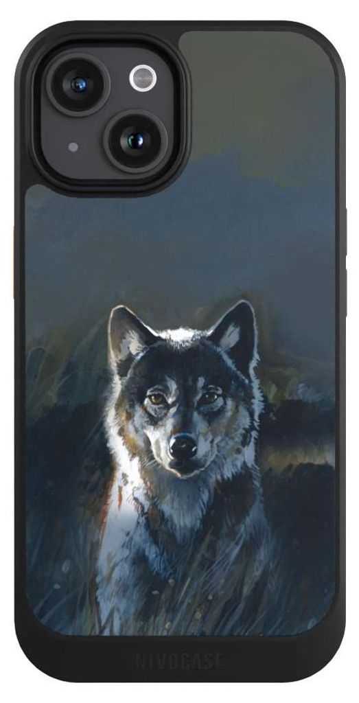 NIVOCASE Hülle für Apple iPhone 15 Handyhülle NIVOcore Case Schwarz Malerei Natur Wolf
