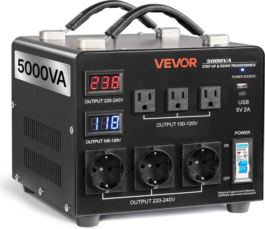 Transformator napięcia VEVOR, 5000 VA, wysokowydajny Zdjęcie produktu 