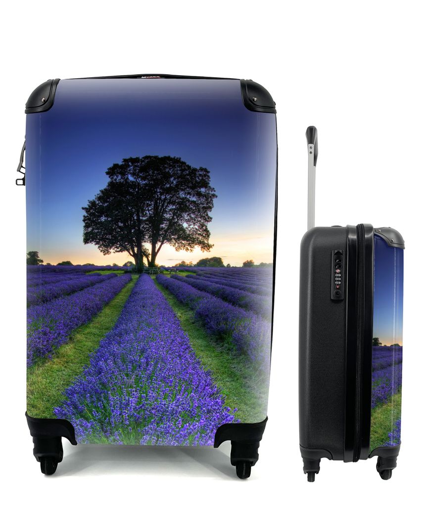 MuchoWow Koffer Handgepäck Trolley Rollkoffer Kleine Reisekoffer mit 4 Rollen - Reihen von lila Lavendel - Cabin Size < 55x40x23 cm & 55x40x20 c...