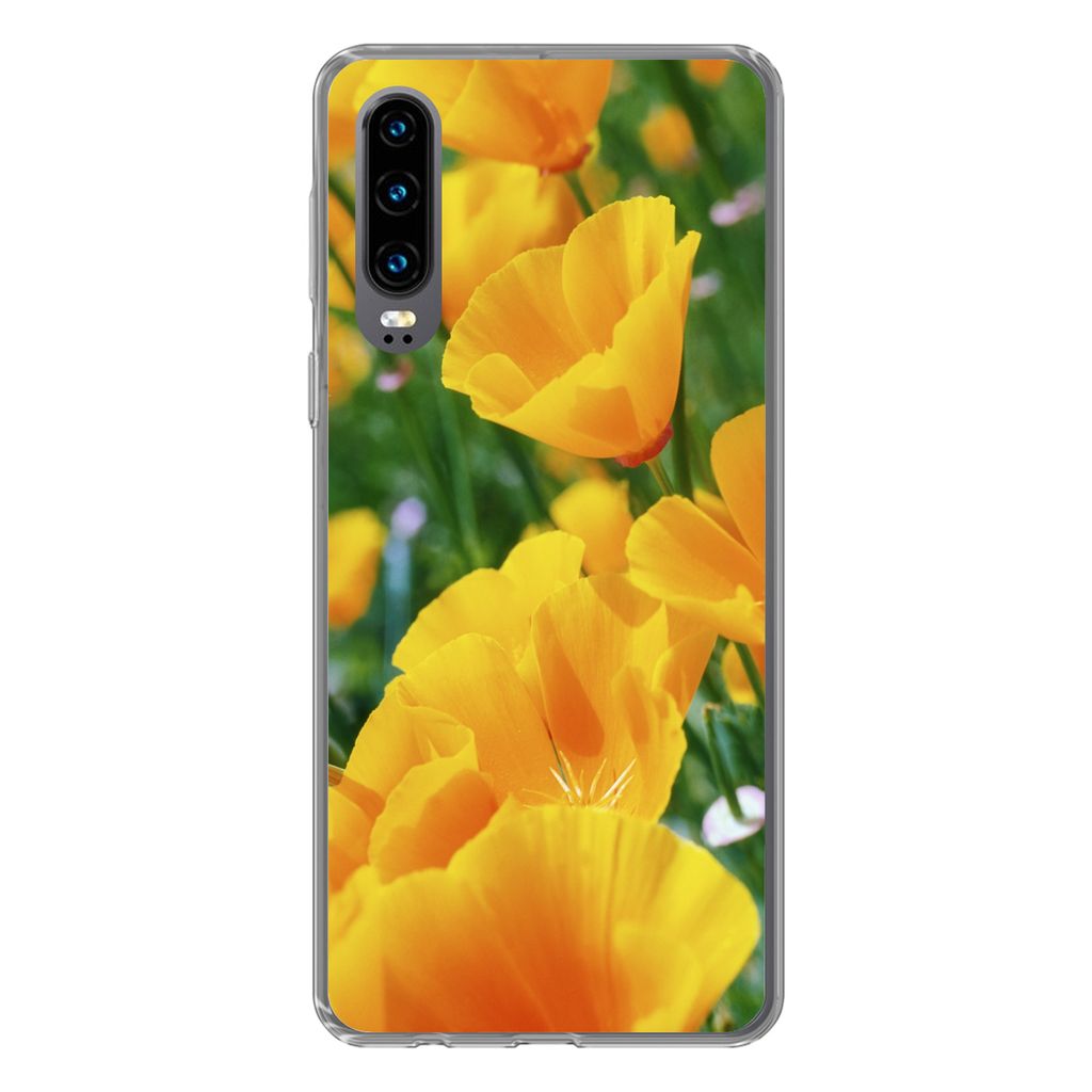 MuchoWow Handyhülle Schutzhülle Hülle für Huawei P30 Blumen - Garten - Orange Silikon Softcase Handy Hülle - Kartenbesitzer