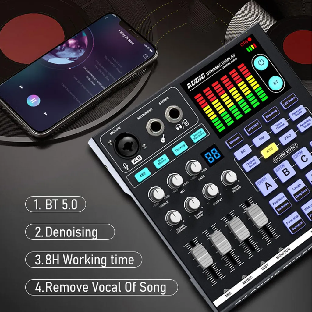 Table de mixage audio 48V Bluetooth pour podcast et streaming studio