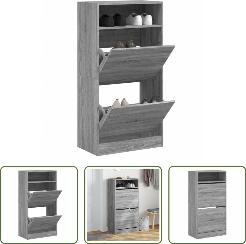 The Living Store Schuhschrank Grau Sonoma 60x34x116 cm Holzwerkstoff