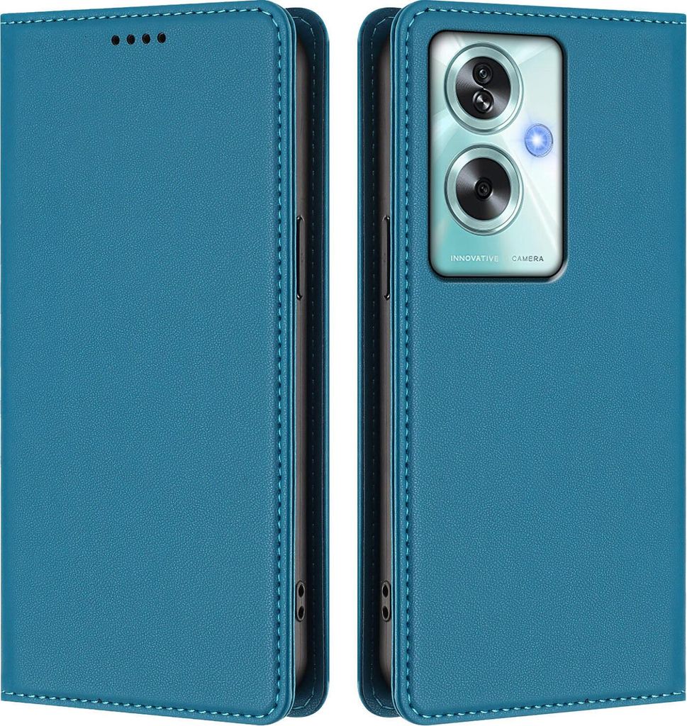 Handyhülle für Oppo A79 5G, Kunstleder Klapphülle Stoßfeste Magnetische Hülle mit Ständer Blau