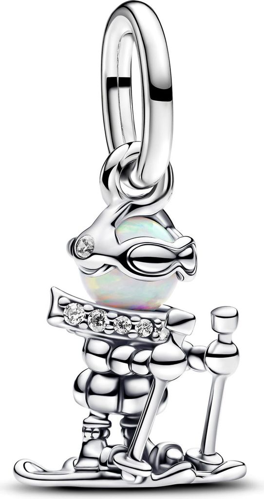 A silver charm of a skier.