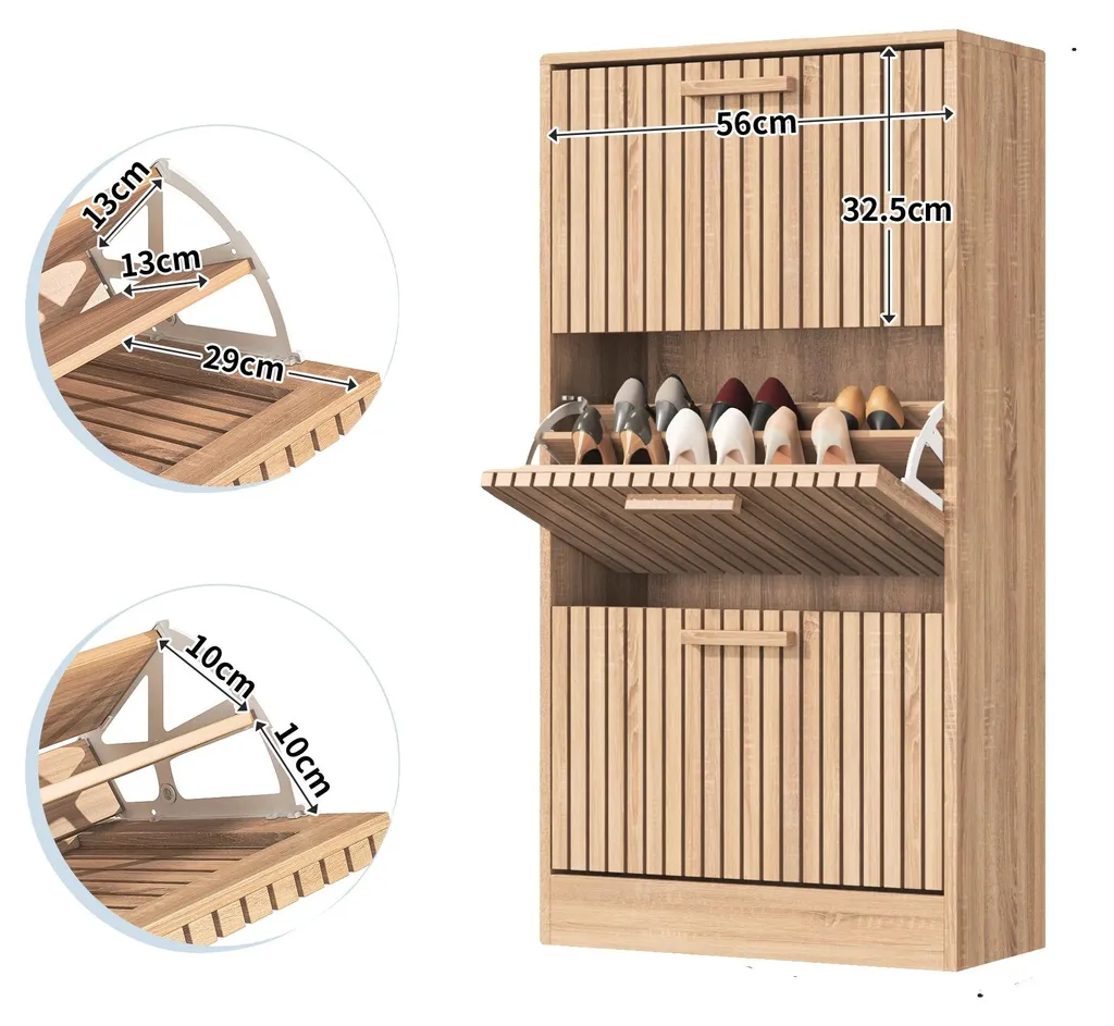 Étagère à chaussures design bois scandinave 3 abattants pour l'entrée