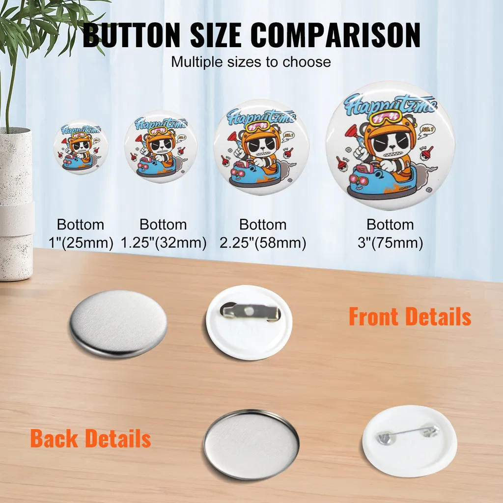 SucceBuy 500 set di parti di bottoni con retro a spillo da 1 pollice/25 mm per macchine per la creazione di bottoni, parti di bottoni rotondi fai da te con parte superiore in metallo, plastica/metallo, pellicola trasparente e carta bianca - 5