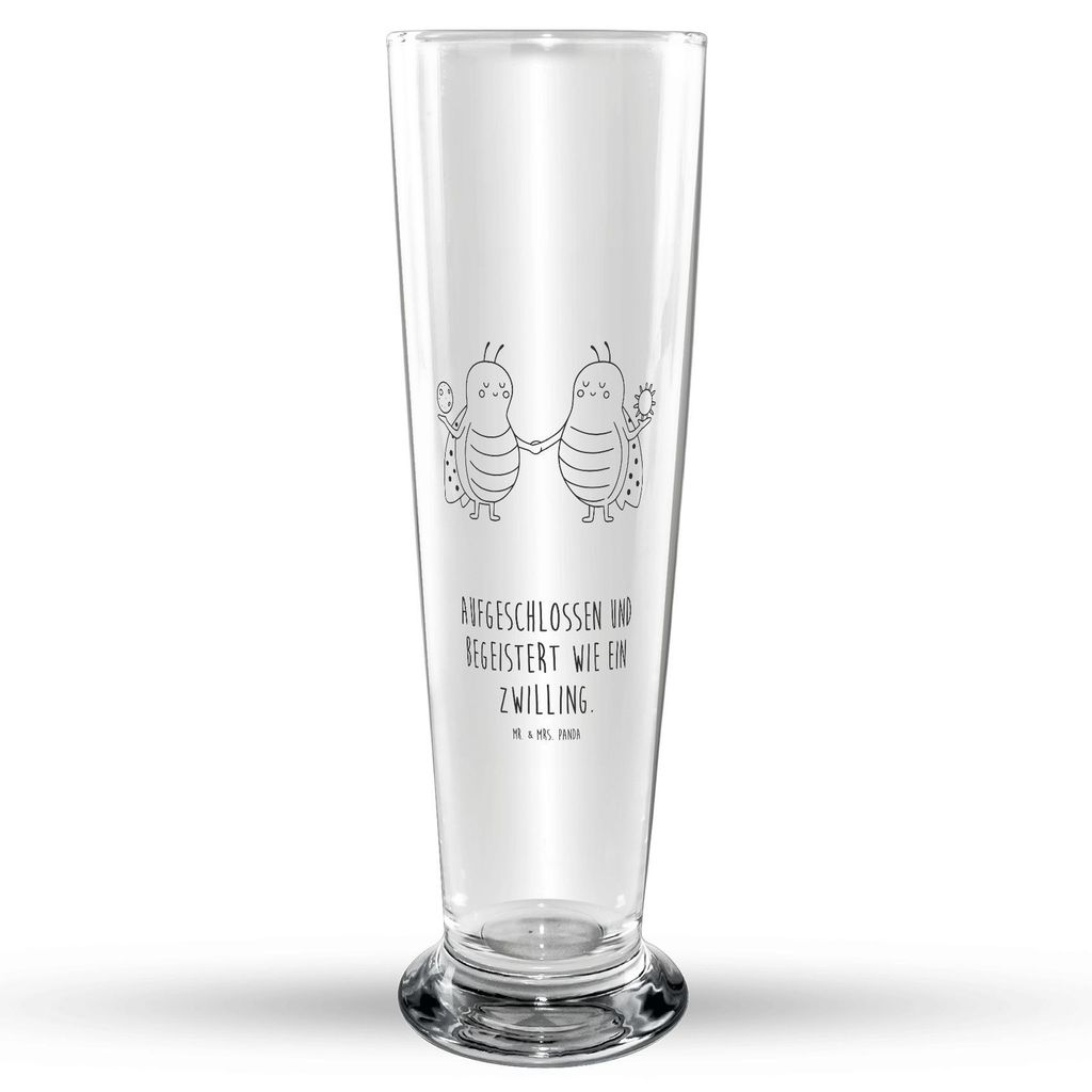 Mr. & Mrs. Panda Bierglas Sternzeichen Zwilling - Transparent - Geschenk, Bier Glas, Glasbierglas, Zwillingsschwester, Marienkäfer, Bierbecher, Gl...