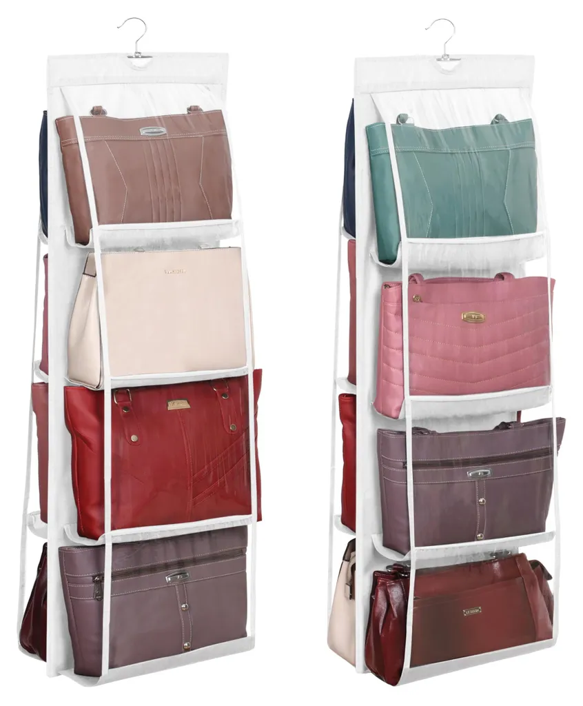 Organiseur pour sacs à main lot de 2 - Rangement penderie blanc 8 poches