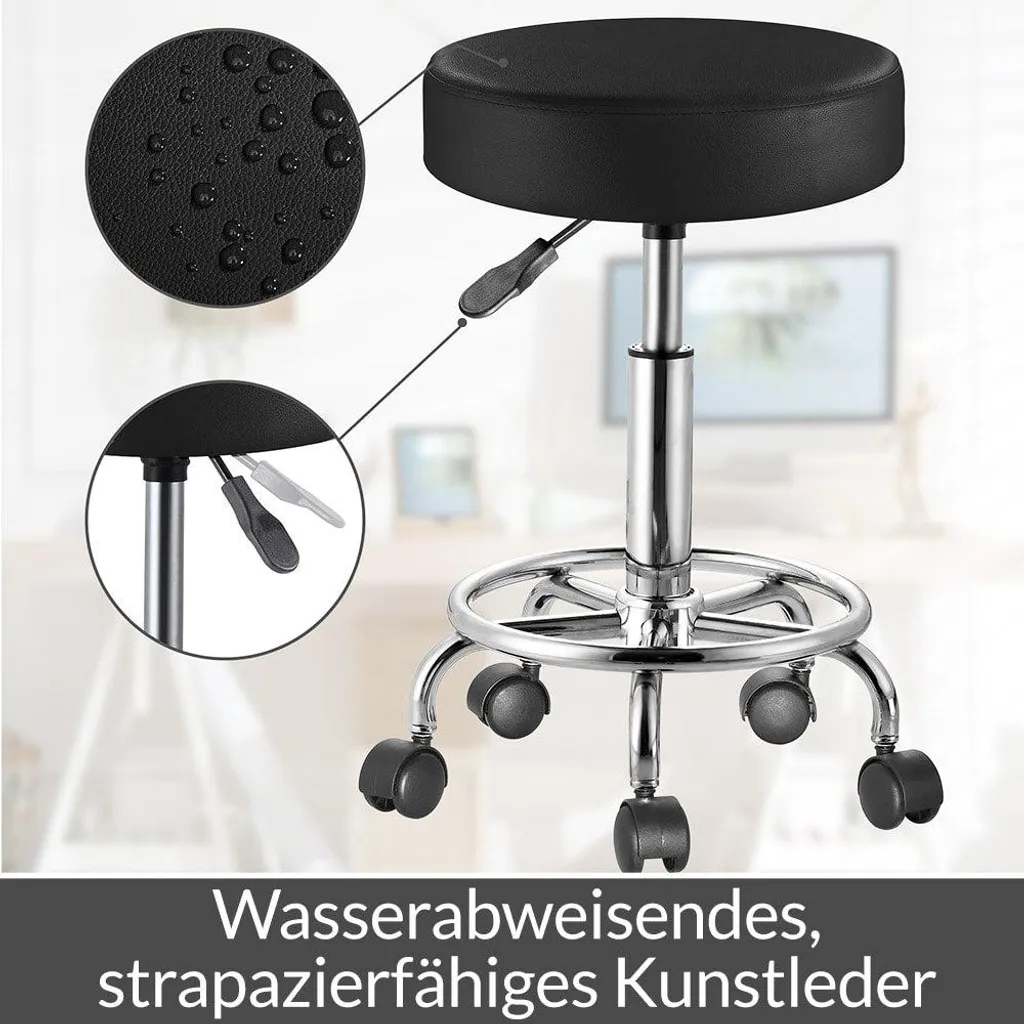 Tabouret pivotant réglable noir : confort en simili cuir et design moderne