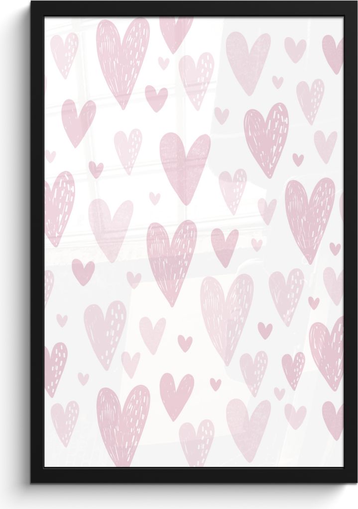 MuchoWow MuchoWow Gerahmtes Poster Herz - Design - Rosa - Mädchen - Baby - Mädchen 40x60 cm - Poster mit zchwarzem Bilderrahmen - Papierdruck...