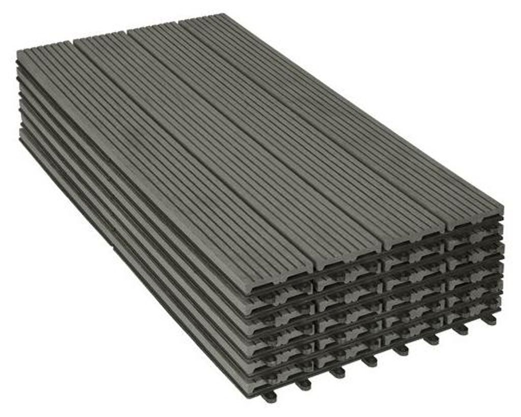 Wetterfeste Patio Steine mit Klicksystem, 30x60x2 cm, Lichtgrau, 6er Set